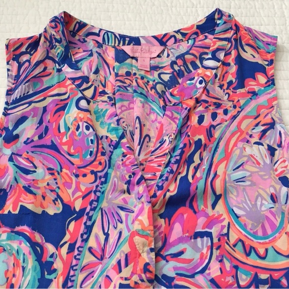 Lilly Pulitzer Women's Sleeveless Stacey Top Blue Current Drop Me A Lime Size S - Picture 5 of 10